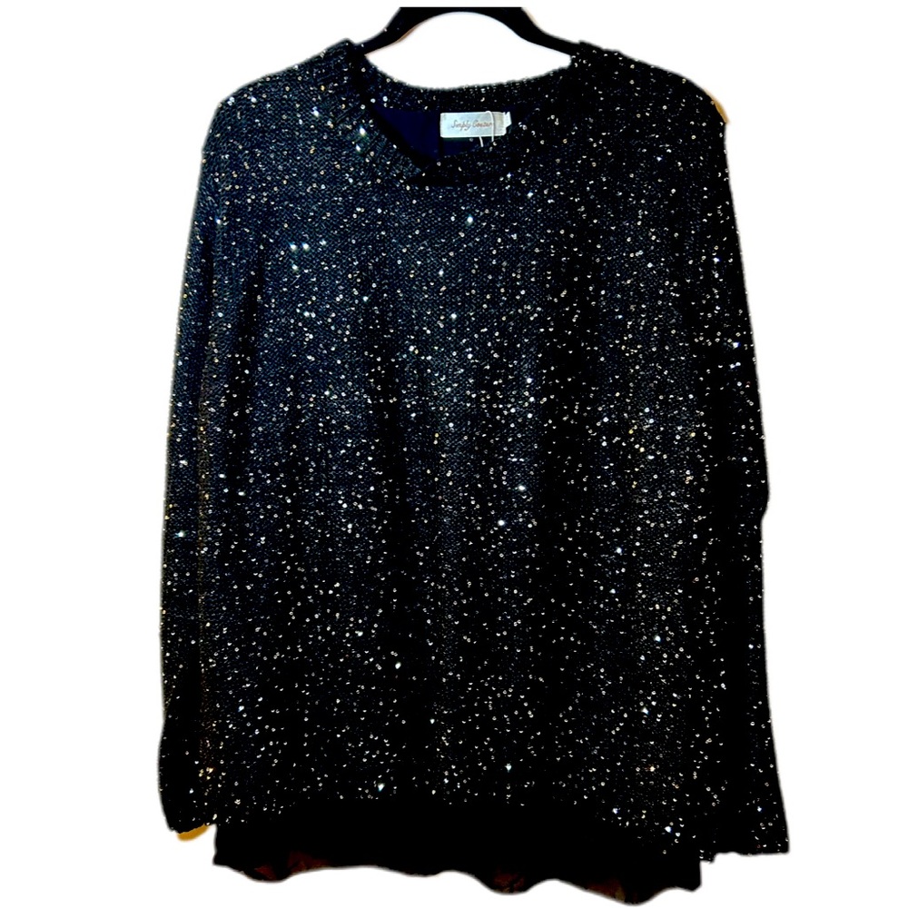Simply Couture black sequined sweater lined bows back long sleeve size 2xl NEW